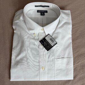 NWT Eddie Bauer White Relaxed Fit‎ Wrinkle Free Long Sleeve Oxford Shirt Size L